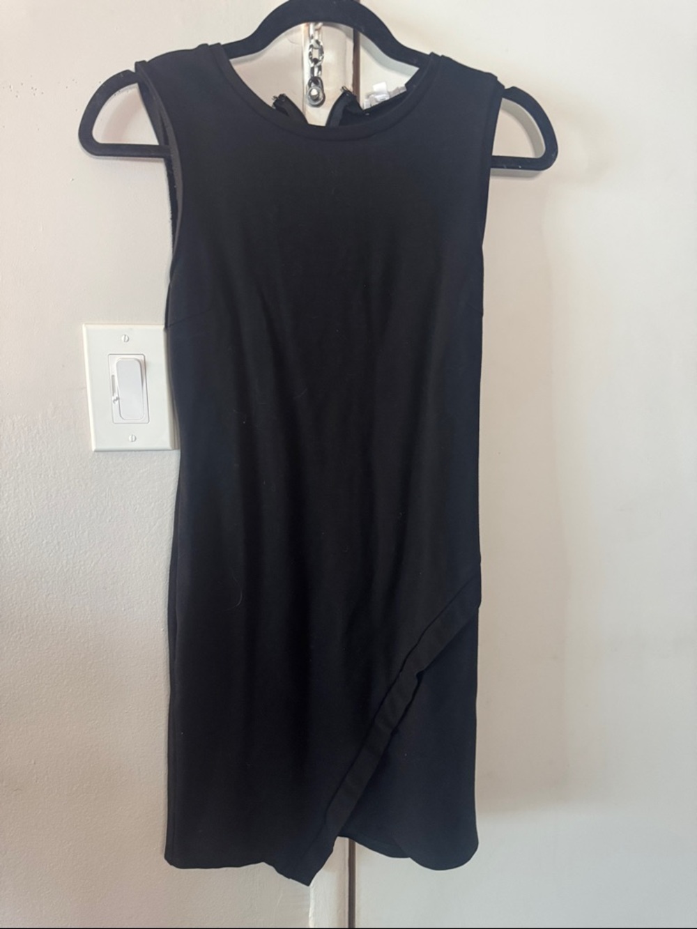 Women’s Black Sleeveless Mini Dress with Asymmetric Hem